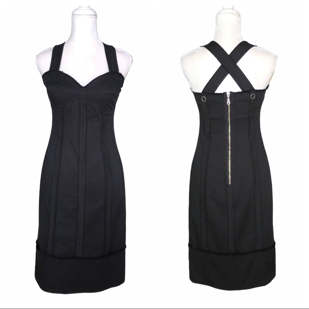 Raw Earth Wild Sky black bustier midi sheath dress